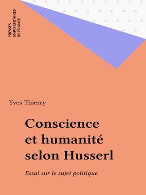 cover image of Conscience et humanité selon Husserl